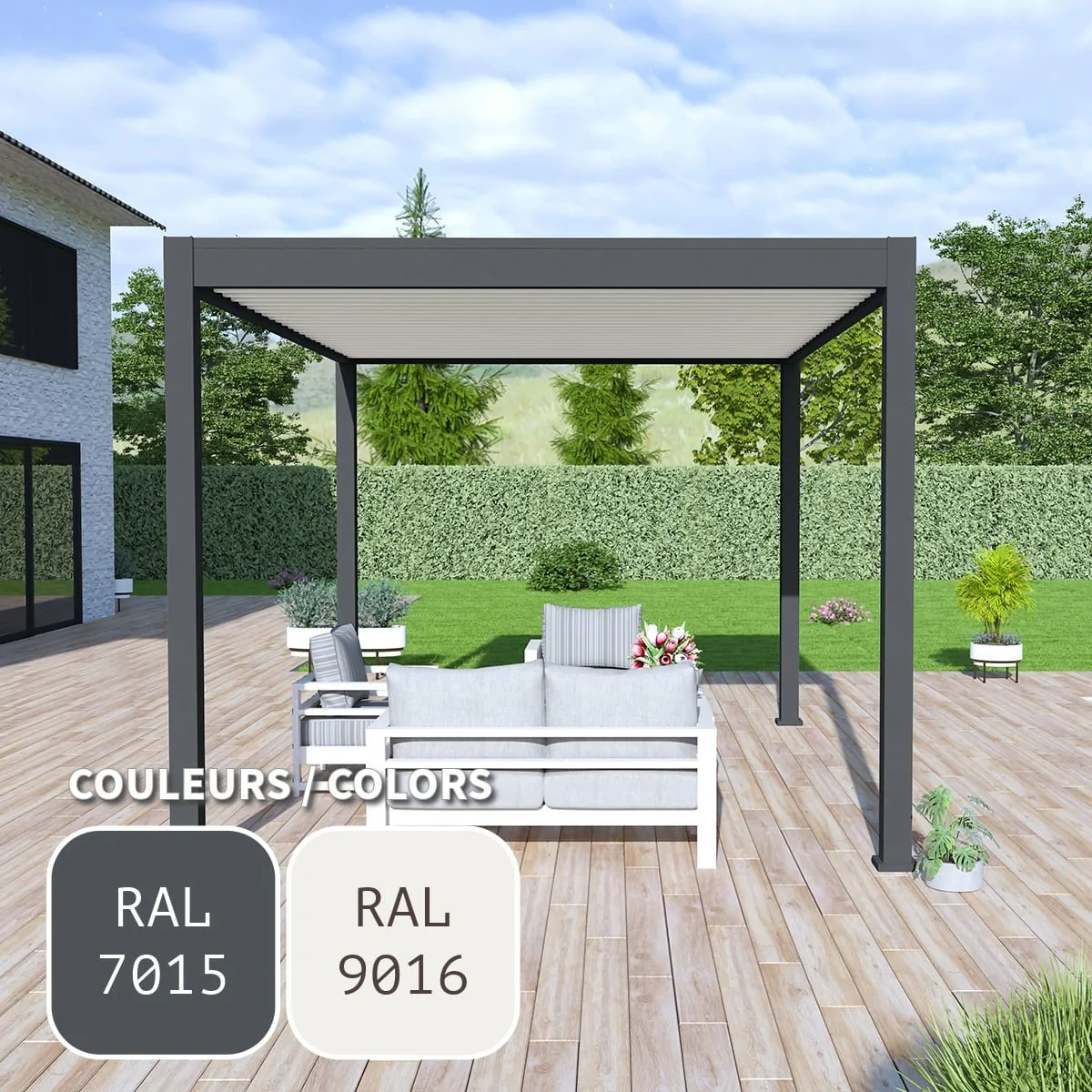 Pergola Bioclimatique Bicolore 3x4M (10x13pi)  Manuelle