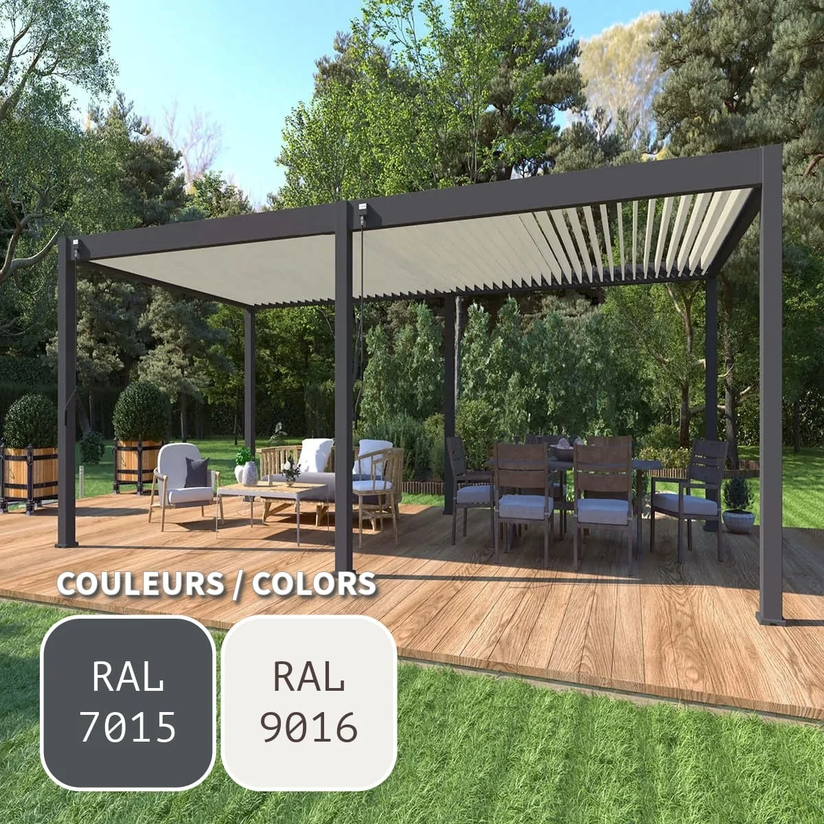 Pergola bioclimatique bicolore 4x8M  (13x 26pi) MANUELLE