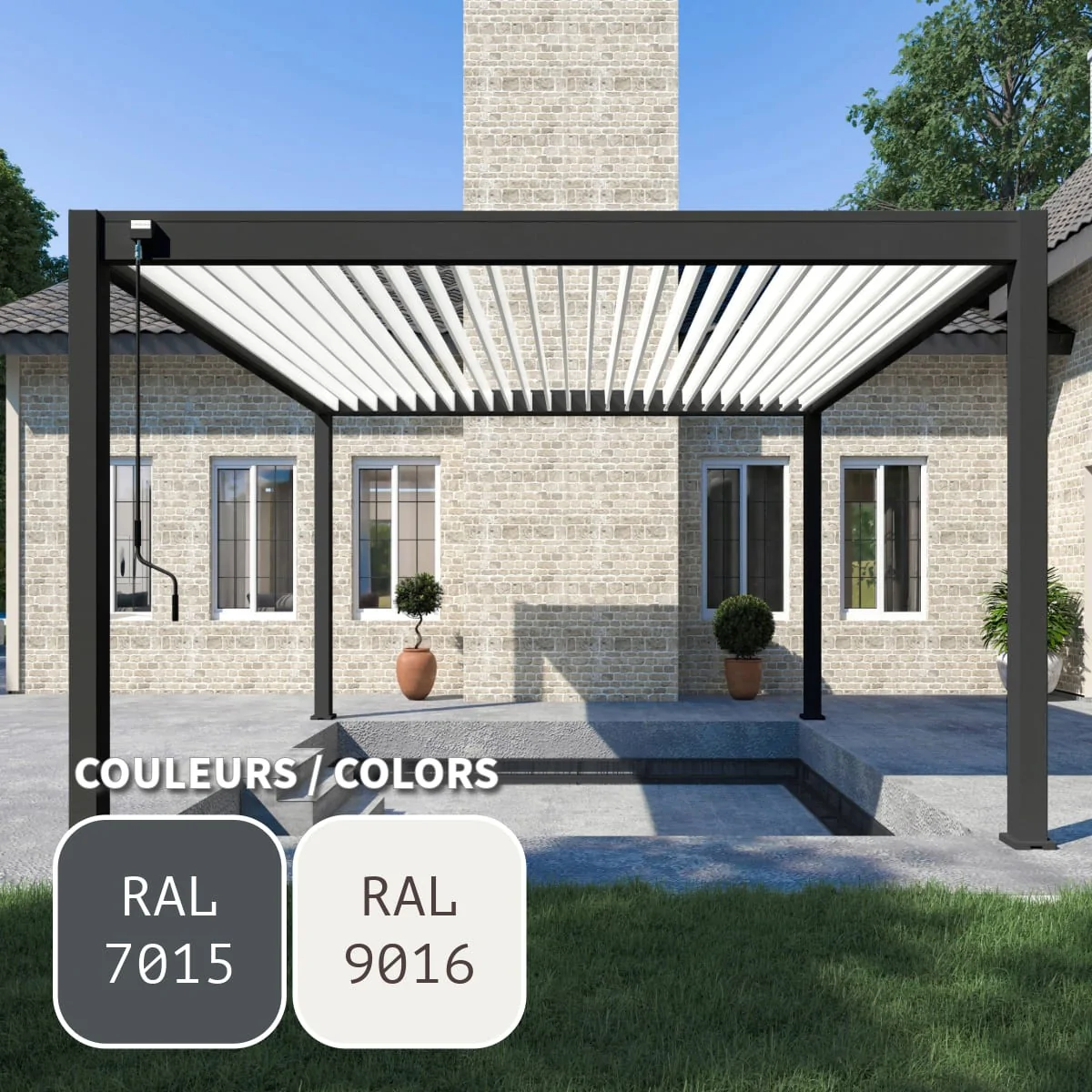 Pergola bioclimatique bicolore 4x4m (13x13pi)  manuelle