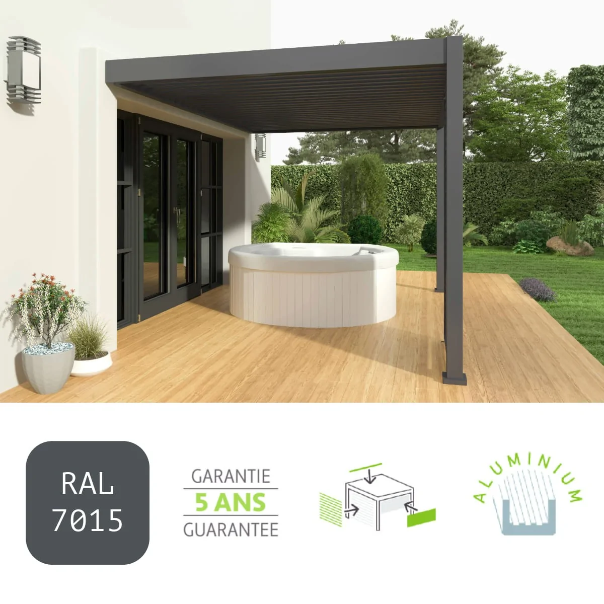 Pergola bioclimatique adossée anthracite 3x4m (10x13 pi)