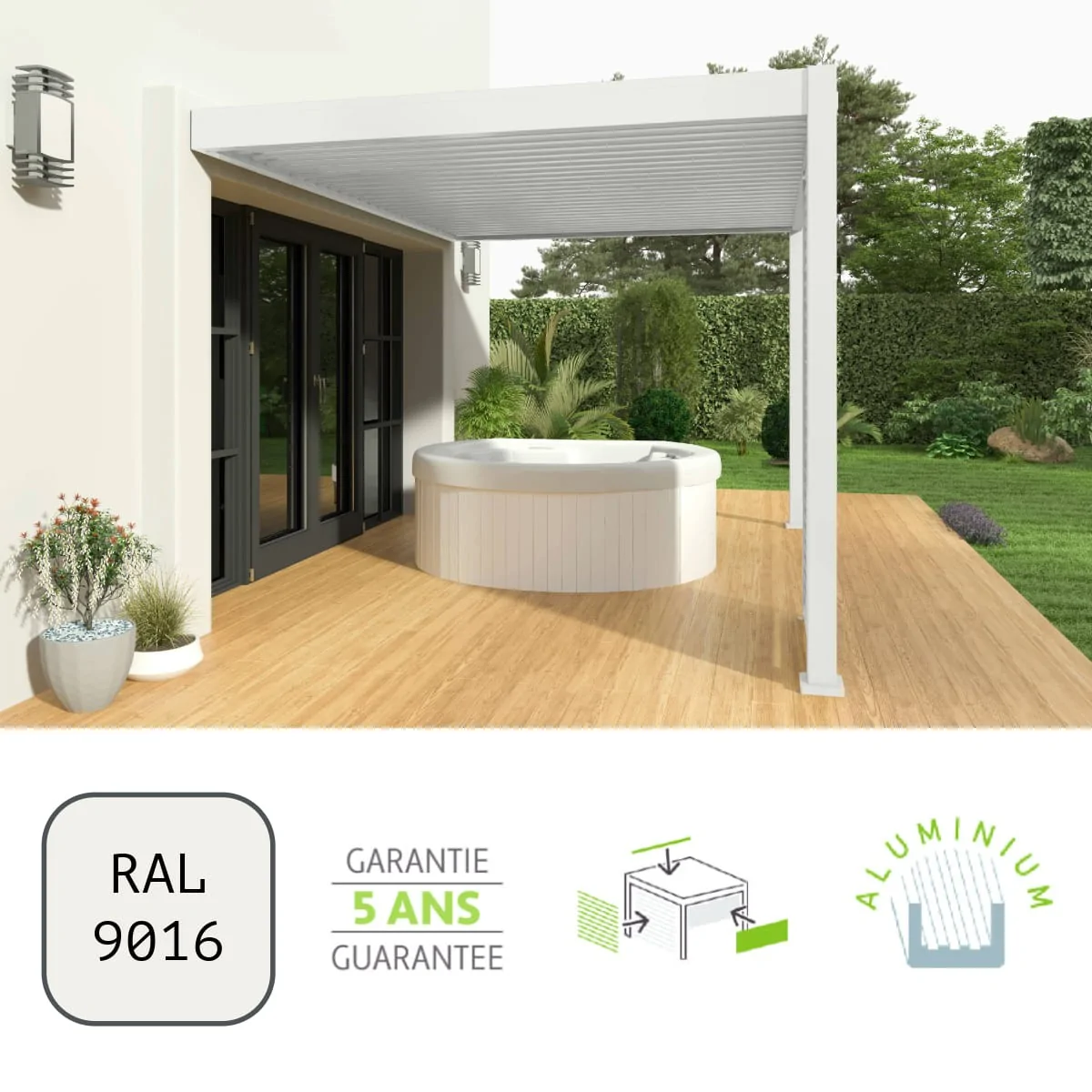 Pergola bioclimatique adossée blanc 3x4m (10x13 pi)