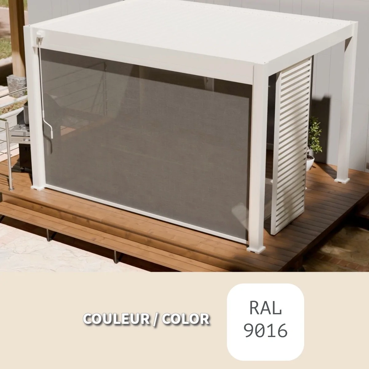 Formule Essentielle 10x13 blanche - Manuelle + 1 store + 1 Brise-vue + 1 chauffage