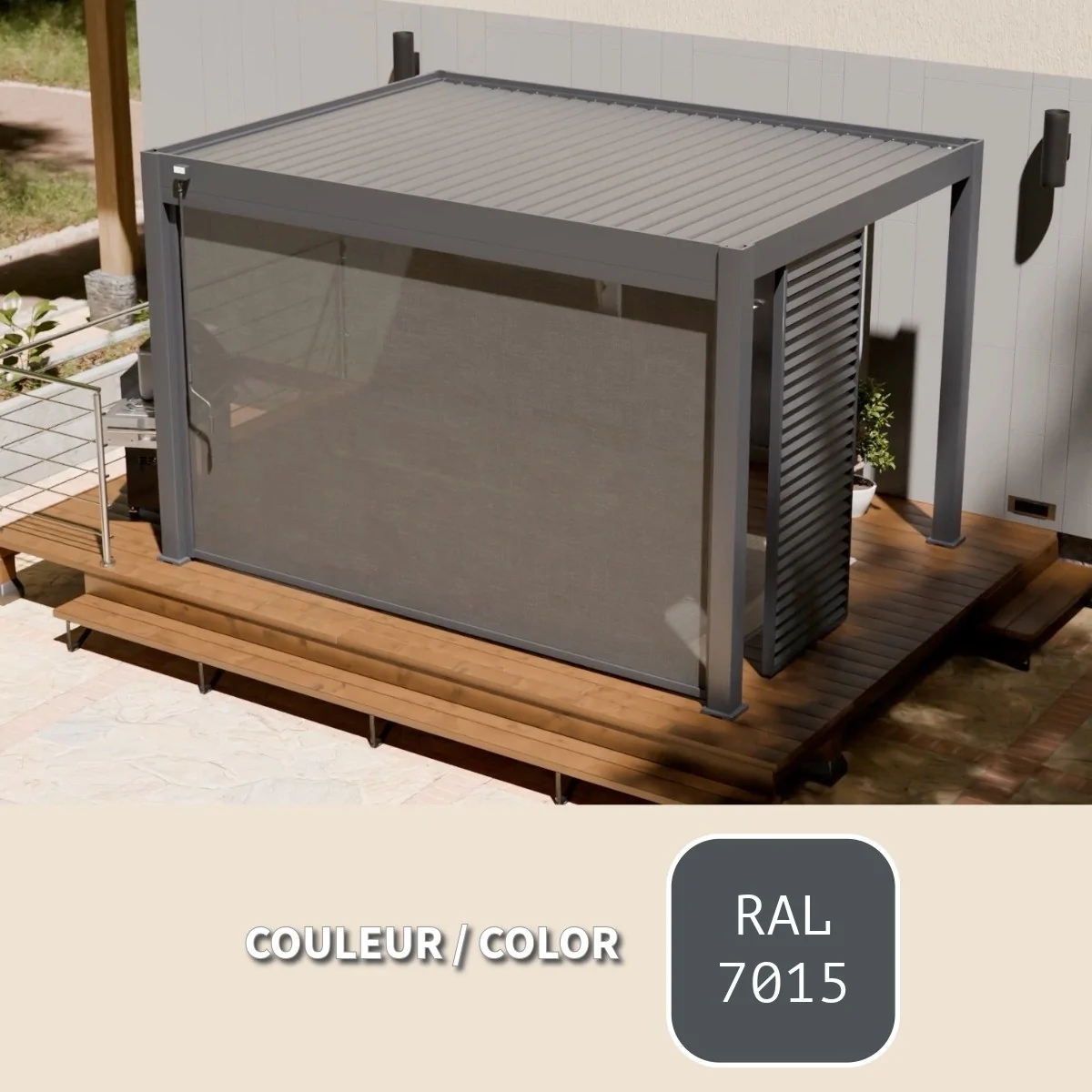 Formule Essentielle 10x13 Anthracite - Manuelle + 1 store + 1 Brise-vue + 1 chauffage