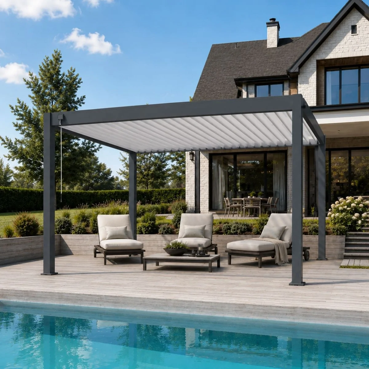 Pergola Bioclimatique Bicolore 3x4M (10x13pi)  Manuelle