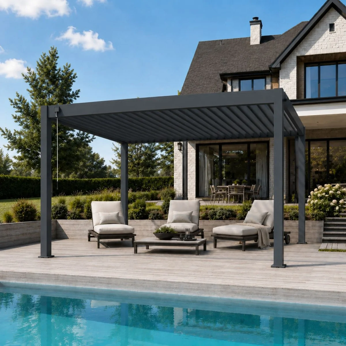 Pergola Bioclimatique anthracite 3x4M (10x13FT )  Manuelle
