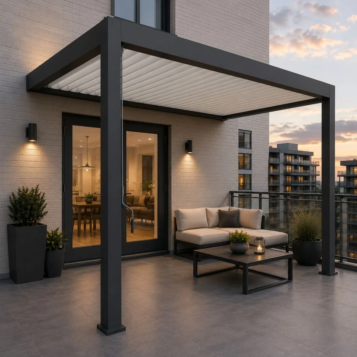 Two-Tone  Wall-Mounted Bioclimatic Pergola 10x13 ft (3x4 m) Manual