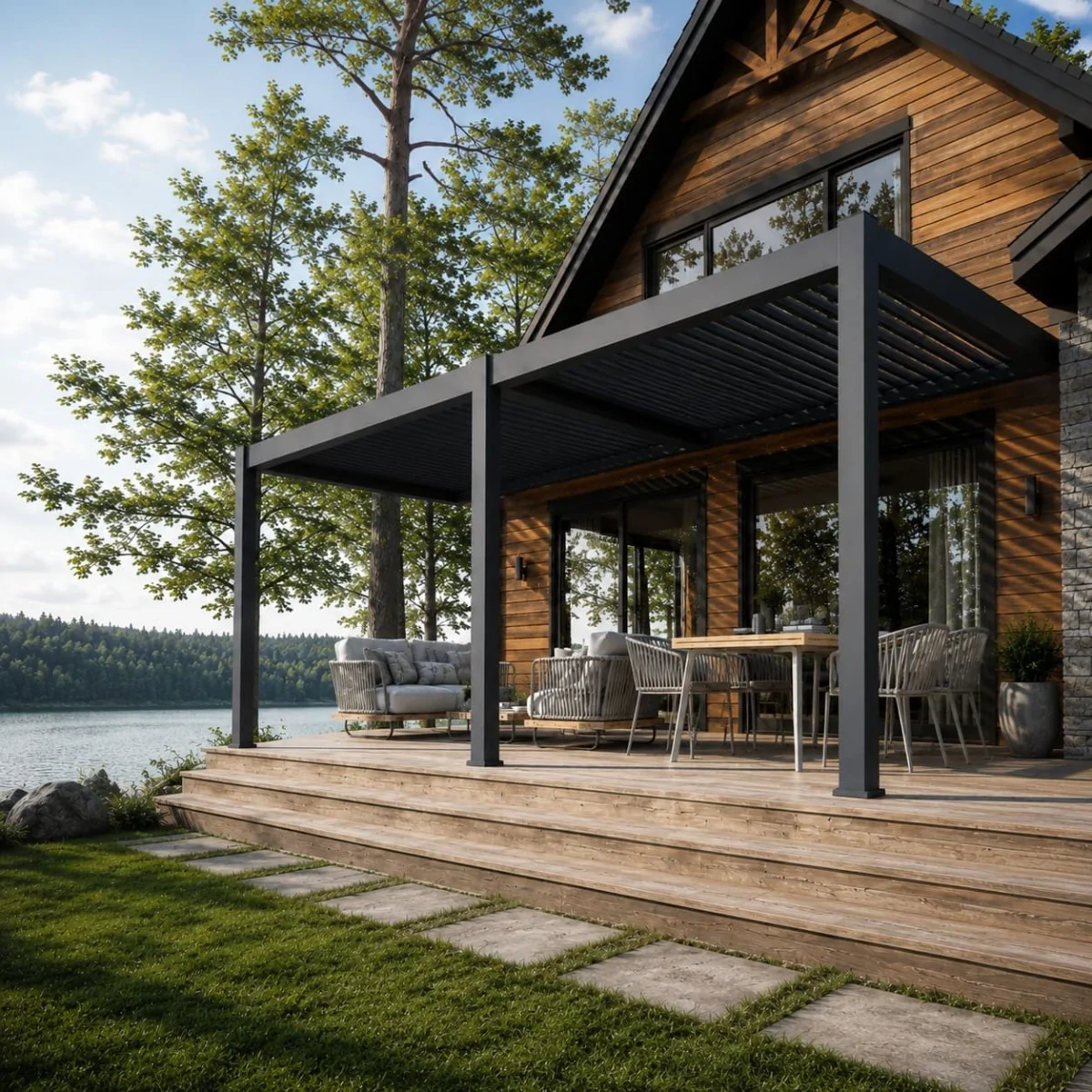 Anthracite Wall-Mounted Bioclimatic Pergola 10x20 ft (3x6 m) manual
