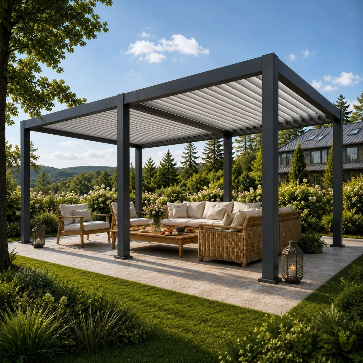 Pergola bioclimatique bicolore 4x8M  (13x 26pi) Motorisée