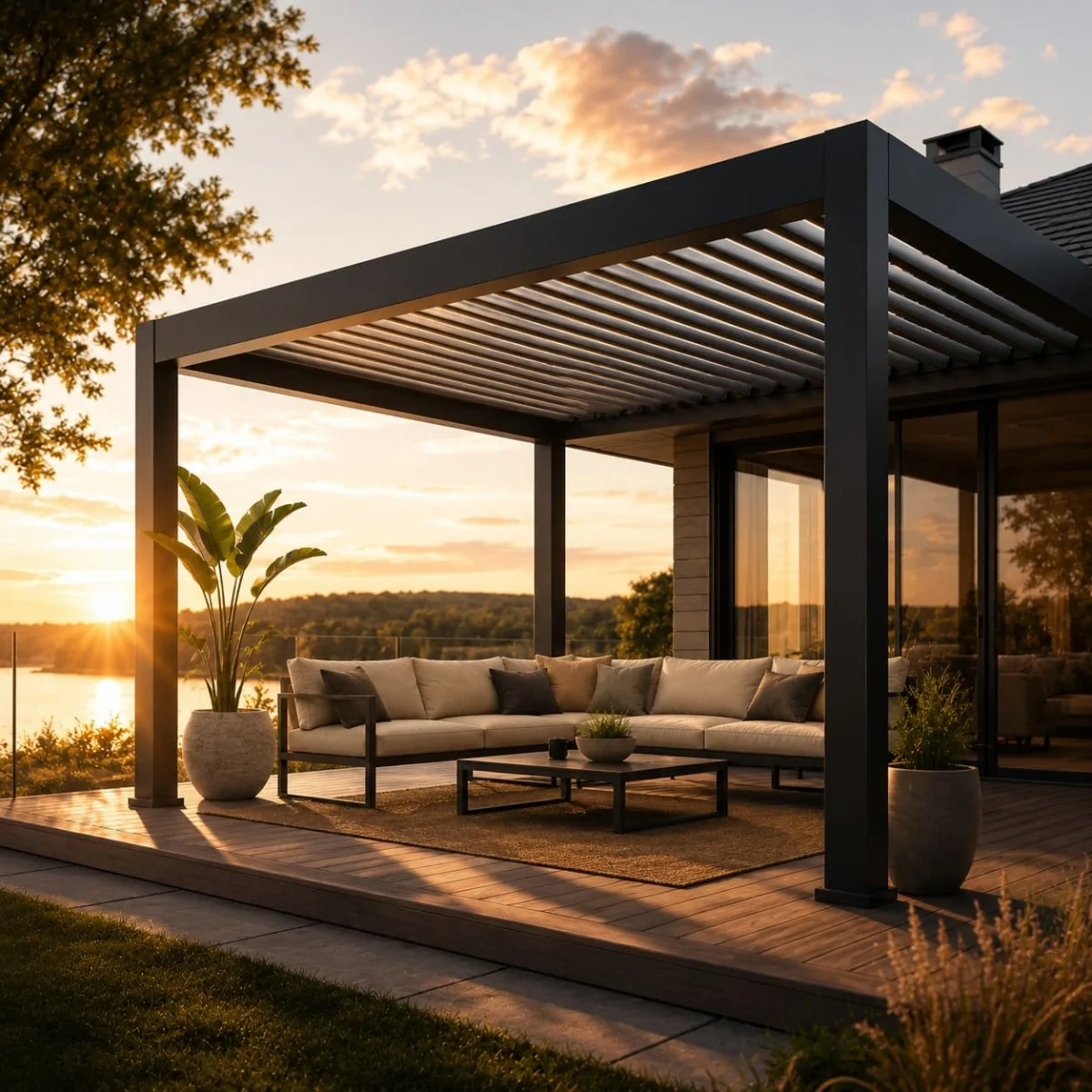 Pergola bioclimatique anthracite 4x4m (13x13pi)  motorisée